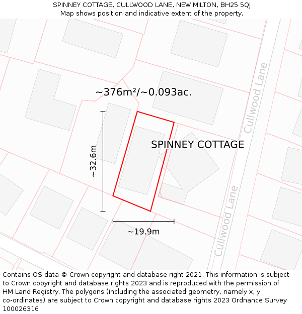 SPINNEY COTTAGE, CULLWOOD LANE, NEW MILTON, BH25 5QJ: Plot and title map