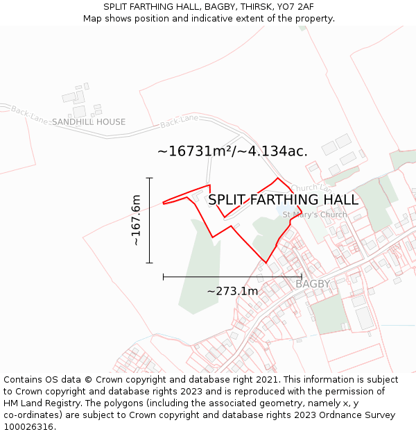 SPLIT FARTHING HALL, BAGBY, THIRSK, YO7 2AF: Plot and title map