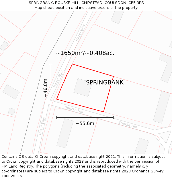 SPRINGBANK, BOURKE HILL, CHIPSTEAD, COULSDON, CR5 3PS: Plot and title map