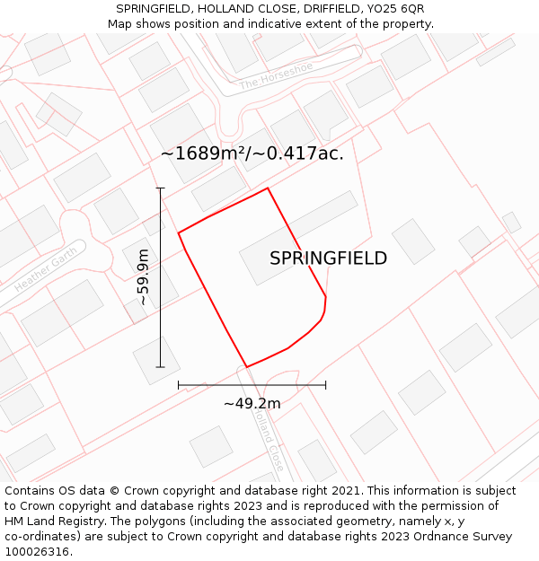 SPRINGFIELD, HOLLAND CLOSE, DRIFFIELD, YO25 6QR: Plot and title map