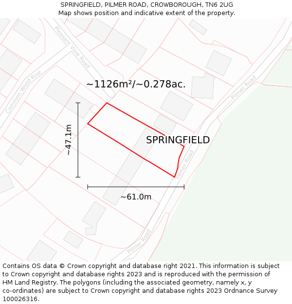 SPRINGFIELD, PILMER ROAD, CROWBOROUGH, TN6 2UG: Plot and title map