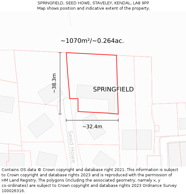 SPRINGFIELD, SEED HOWE, STAVELEY, KENDAL, LA8 9PP: Plot and title map