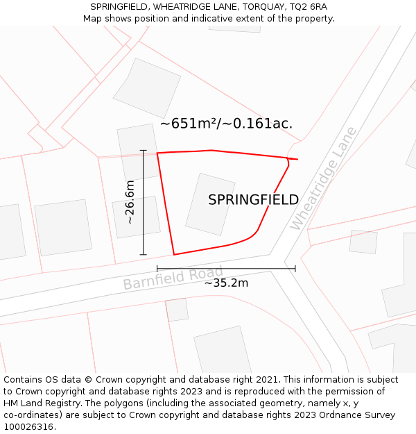 SPRINGFIELD, WHEATRIDGE LANE, TORQUAY, TQ2 6RA: Plot and title map