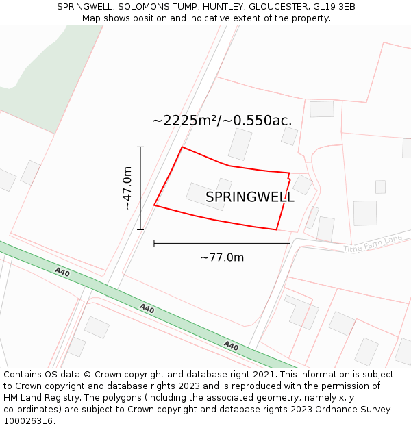 SPRINGWELL, SOLOMONS TUMP, HUNTLEY, GLOUCESTER, GL19 3EB: Plot and title map