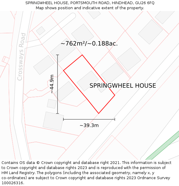 SPRINGWHEEL HOUSE, PORTSMOUTH ROAD, HINDHEAD, GU26 6FQ: Plot and title map