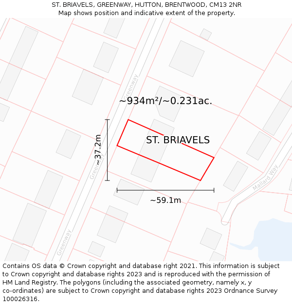 ST. BRIAVELS, GREENWAY, HUTTON, BRENTWOOD, CM13 2NR: Plot and title map