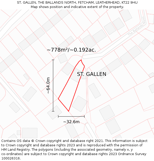 ST. GALLEN, THE BALLANDS NORTH, FETCHAM, LEATHERHEAD, KT22 9HU: Plot and title map