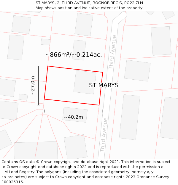 ST MARYS, 2, THIRD AVENUE, BOGNOR REGIS, PO22 7LN: Plot and title map