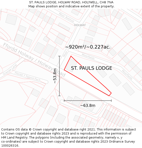 ST. PAULS LODGE, HOLWAY ROAD, HOLYWELL, CH8 7NA: Plot and title map