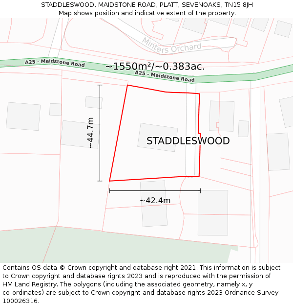 STADDLESWOOD, MAIDSTONE ROAD, PLATT, SEVENOAKS, TN15 8JH: Plot and title map