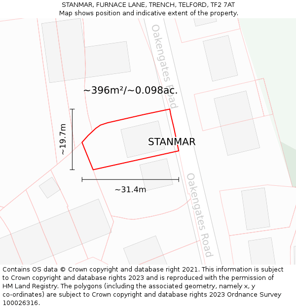 STANMAR, FURNACE LANE, TRENCH, TELFORD, TF2 7AT: Plot and title map