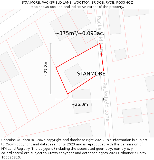 STANMORE, PACKSFIELD LANE, WOOTTON BRIDGE, RYDE, PO33 4QZ: Plot and title map