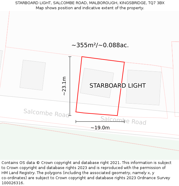 STARBOARD LIGHT, SALCOMBE ROAD, MALBOROUGH, KINGSBRIDGE, TQ7 3BX: Plot and title map