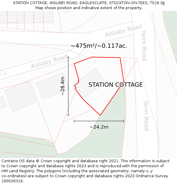 STATION COTTAGE, AISLABY ROAD, EAGLESCLIFFE, STOCKTON-ON-TEES, TS16 0JJ: Plot and title map