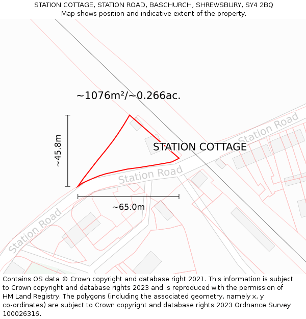 STATION COTTAGE, STATION ROAD, BASCHURCH, SHREWSBURY, SY4 2BQ: Plot and title map