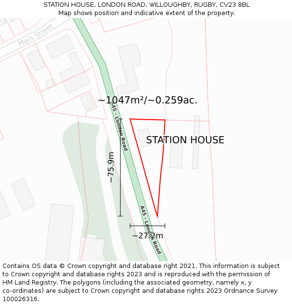 STATION HOUSE, LONDON ROAD, WILLOUGHBY, RUGBY, CV23 8BL: Plot and title map