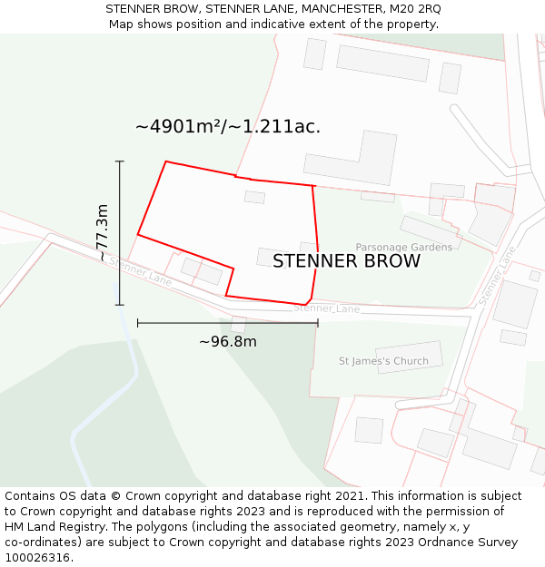 STENNER BROW, STENNER LANE, MANCHESTER, M20 2RQ: Plot and title map