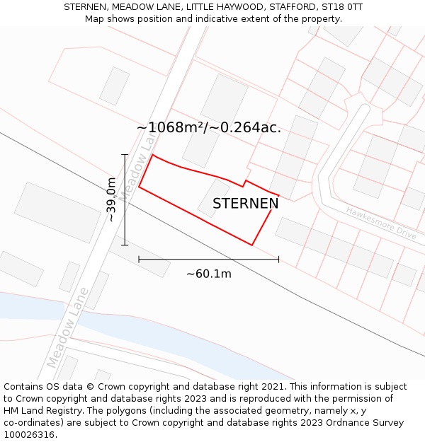 STERNEN, MEADOW LANE, LITTLE HAYWOOD, STAFFORD, ST18 0TT: Plot and title map