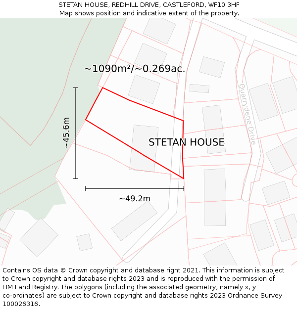 STETAN HOUSE, REDHILL DRIVE, CASTLEFORD, WF10 3HF: Plot and title map