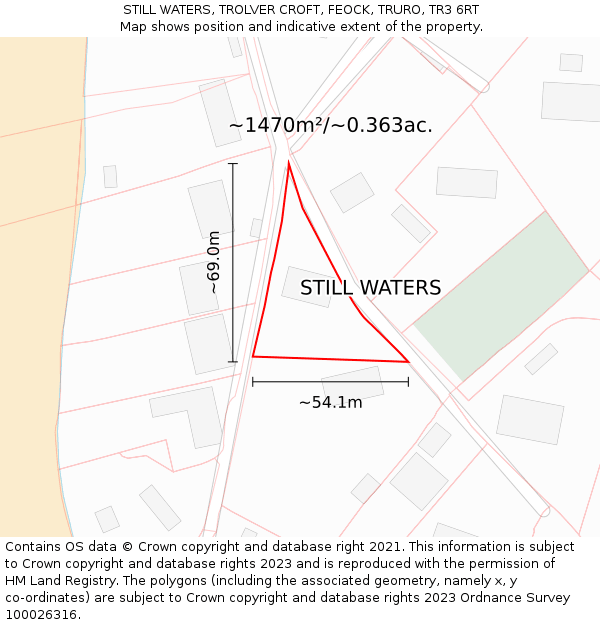 STILL WATERS, TROLVER CROFT, FEOCK, TRURO, TR3 6RT: Plot and title map