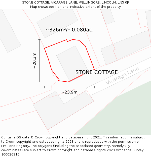 STONE COTTAGE, VICARAGE LANE, WELLINGORE, LINCOLN, LN5 0JF: Plot and title map