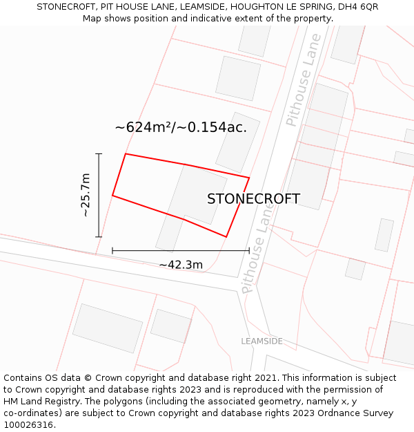 STONECROFT, PIT HOUSE LANE, LEAMSIDE, HOUGHTON LE SPRING, DH4 6QR: Plot and title map