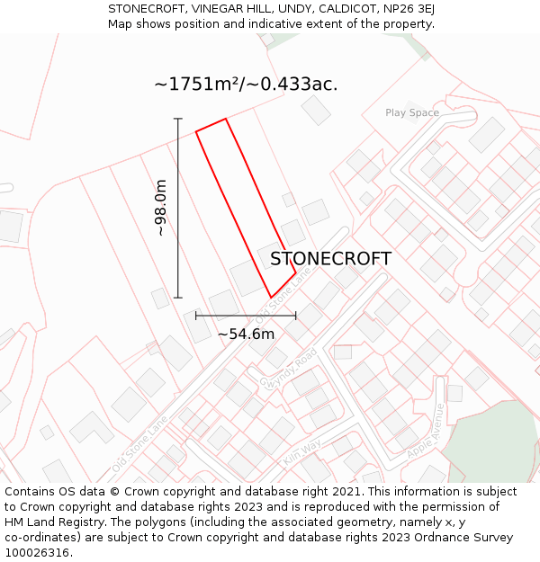 STONECROFT, VINEGAR HILL, UNDY, CALDICOT, NP26 3EJ: Plot and title map