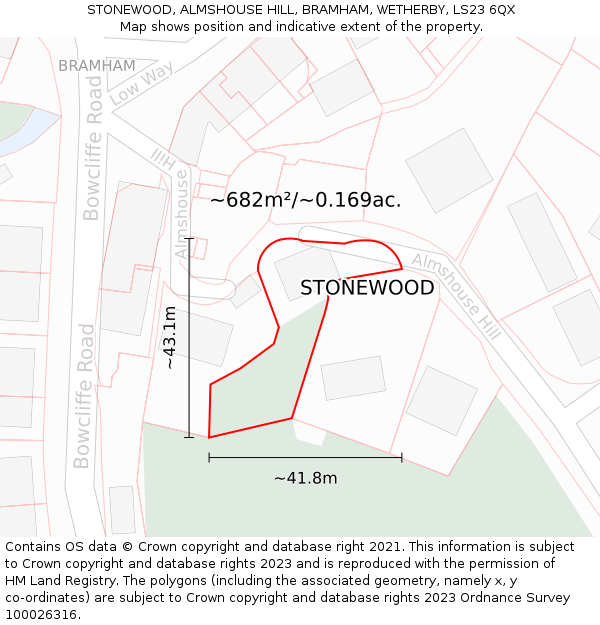 STONEWOOD, ALMSHOUSE HILL, BRAMHAM, WETHERBY, LS23 6QX: Plot and title map