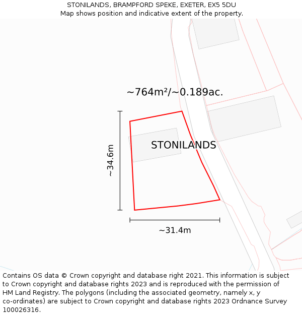 STONILANDS, BRAMPFORD SPEKE, EXETER, EX5 5DU: Plot and title map