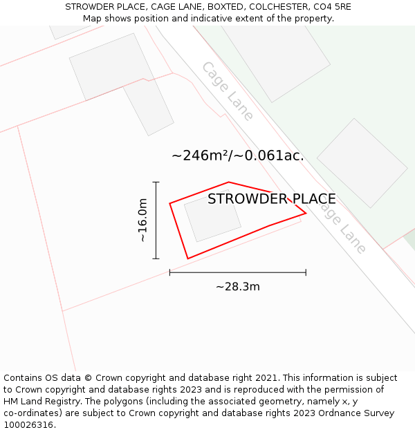 STROWDER PLACE, CAGE LANE, BOXTED, COLCHESTER, CO4 5RE: Plot and title map