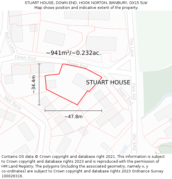 STUART HOUSE, DOWN END, HOOK NORTON, BANBURY, OX15 5LW: Plot and title map