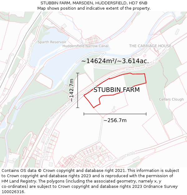 STUBBIN FARM, MARSDEN, HUDDERSFIELD, HD7 6NB: Plot and title map