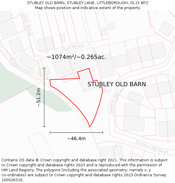 STUBLEY OLD BARN, STUBLEY LANE, LITTLEBOROUGH, OL15 8PZ: Plot and title map