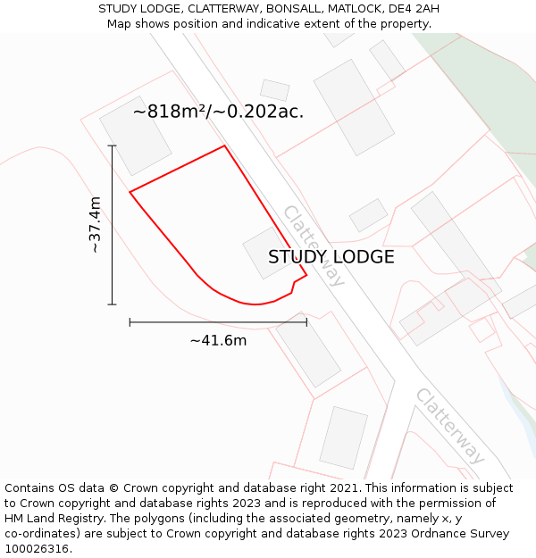 STUDY LODGE, CLATTERWAY, BONSALL, MATLOCK, DE4 2AH: Plot and title map