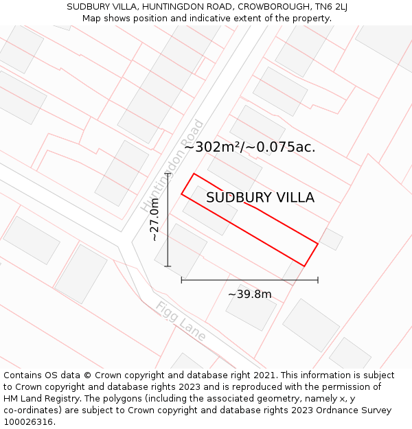 SUDBURY VILLA, HUNTINGDON ROAD, CROWBOROUGH, TN6 2LJ: Plot and title map