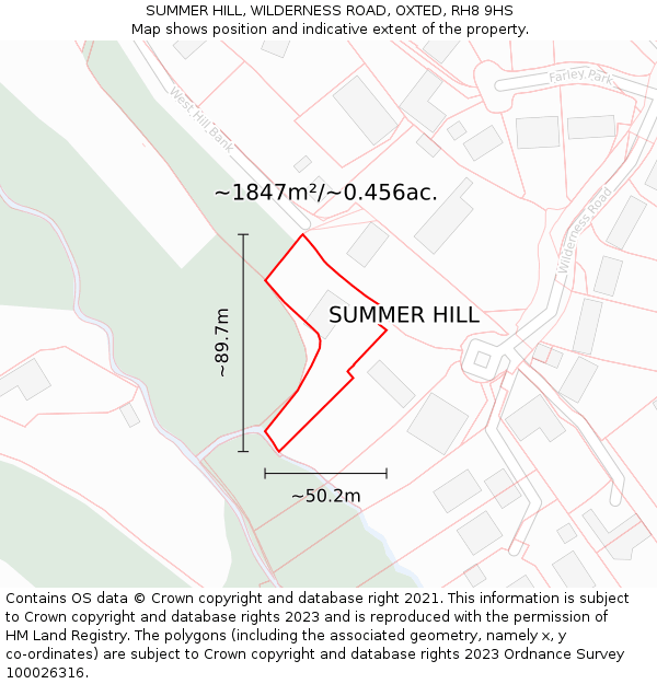 SUMMER HILL, WILDERNESS ROAD, OXTED, RH8 9HS: Plot and title map