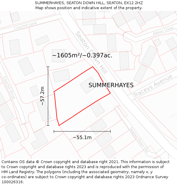 SUMMERHAYES, SEATON DOWN HILL, SEATON, EX12 2HZ: Plot and title map