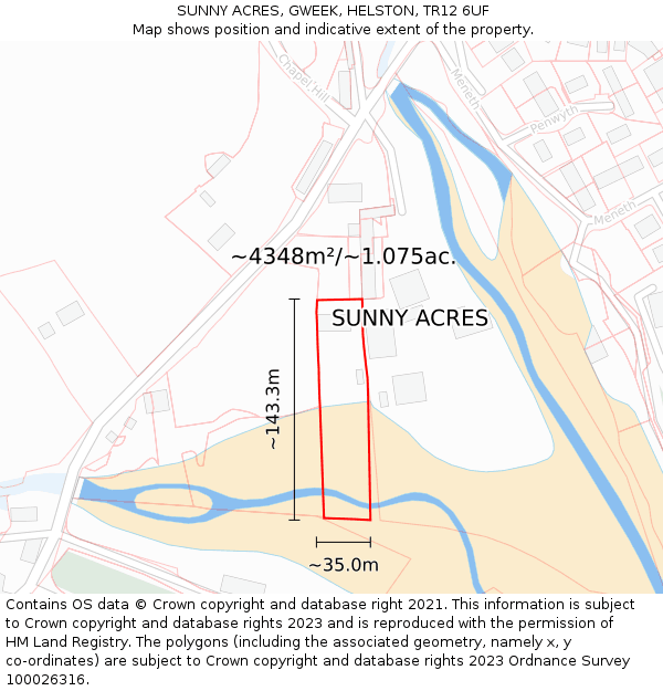 SUNNY ACRES, GWEEK, HELSTON, TR12 6UF: Plot and title map