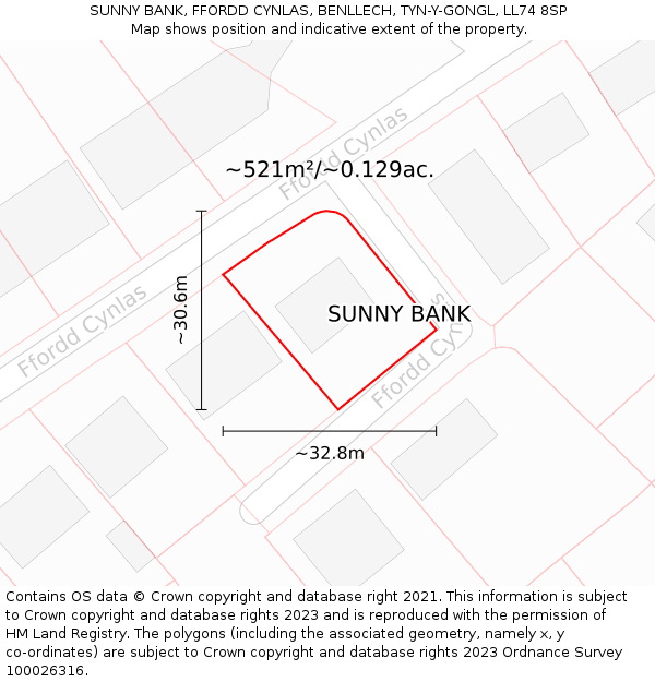 SUNNY BANK, FFORDD CYNLAS, BENLLECH, TYN-Y-GONGL, LL74 8SP: Plot and title map