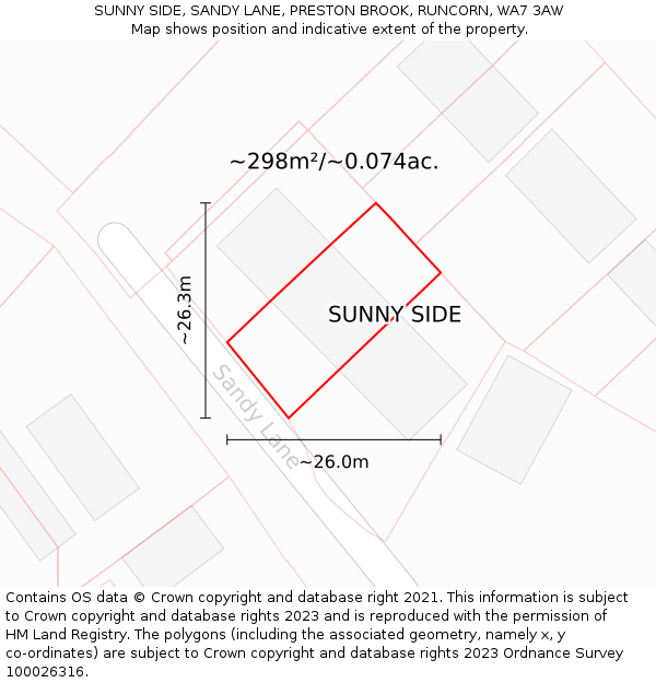 SUNNY SIDE, SANDY LANE, PRESTON BROOK, RUNCORN, WA7 3AW: Plot and title map