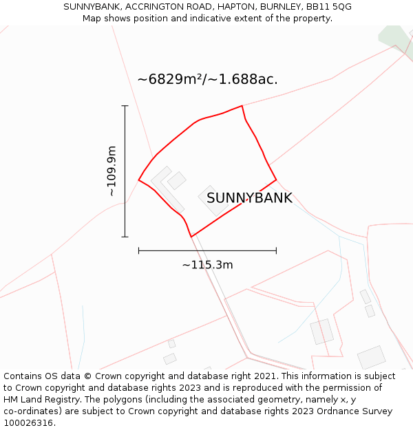 SUNNYBANK, ACCRINGTON ROAD, HAPTON, BURNLEY, BB11 5QG: Plot and title map