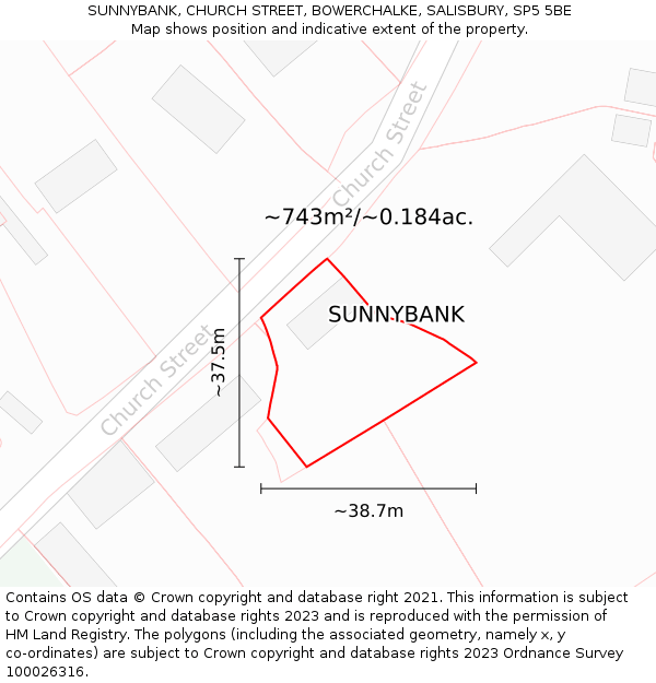 SUNNYBANK, CHURCH STREET, BOWERCHALKE, SALISBURY, SP5 5BE: Plot and title map