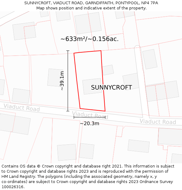 SUNNYCROFT, VIADUCT ROAD, GARNDIFFAITH, PONTYPOOL, NP4 7PA: Plot and title map