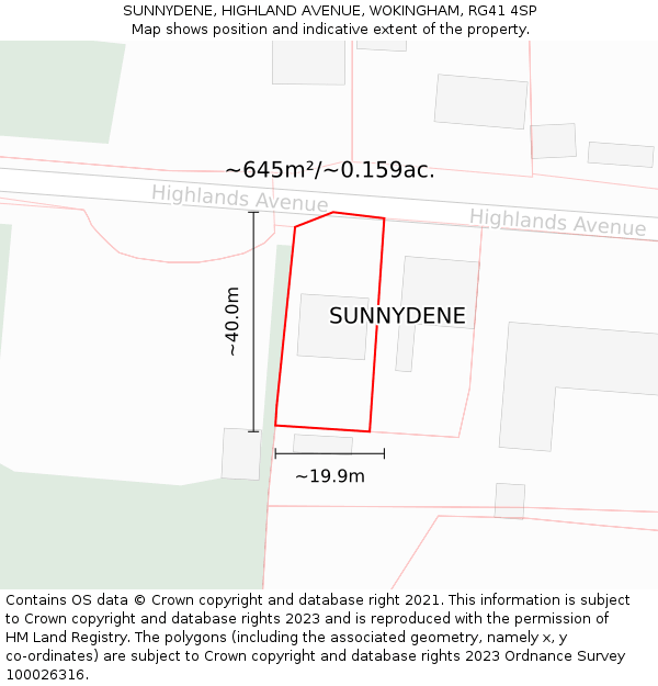 SUNNYDENE, HIGHLAND AVENUE, WOKINGHAM, RG41 4SP: Plot and title map