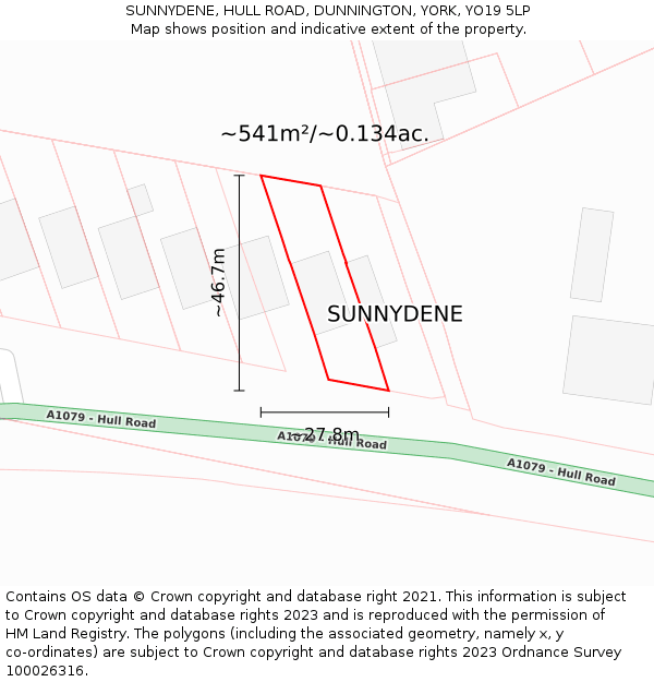 SUNNYDENE, HULL ROAD, DUNNINGTON, YORK, YO19 5LP: Plot and title map