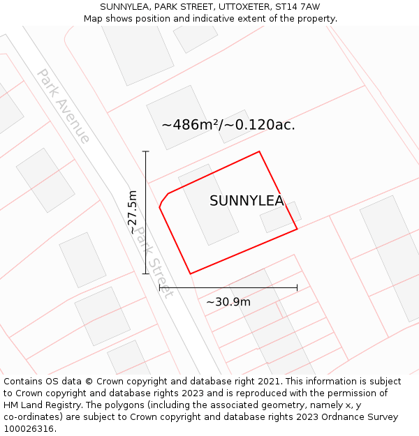 SUNNYLEA, PARK STREET, UTTOXETER, ST14 7AW: Plot and title map