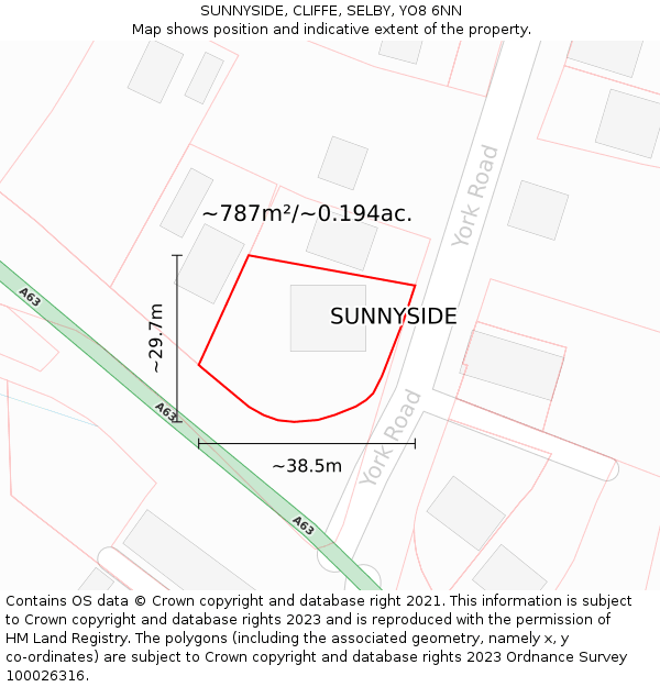 SUNNYSIDE, CLIFFE, SELBY, YO8 6NN: Plot and title map