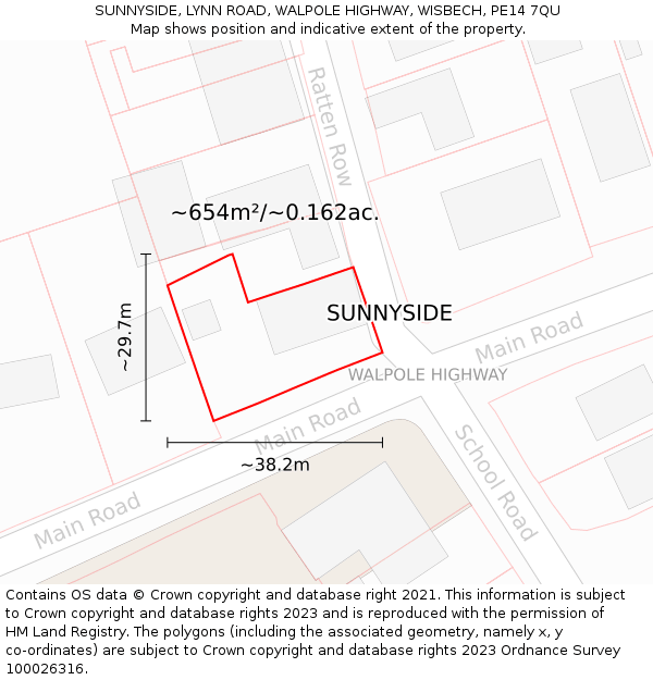 SUNNYSIDE, LYNN ROAD, WALPOLE HIGHWAY, WISBECH, PE14 7QU: Plot and title map