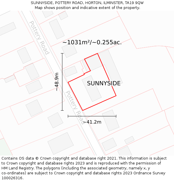 SUNNYSIDE, POTTERY ROAD, HORTON, ILMINSTER, TA19 9QW: Plot and title map