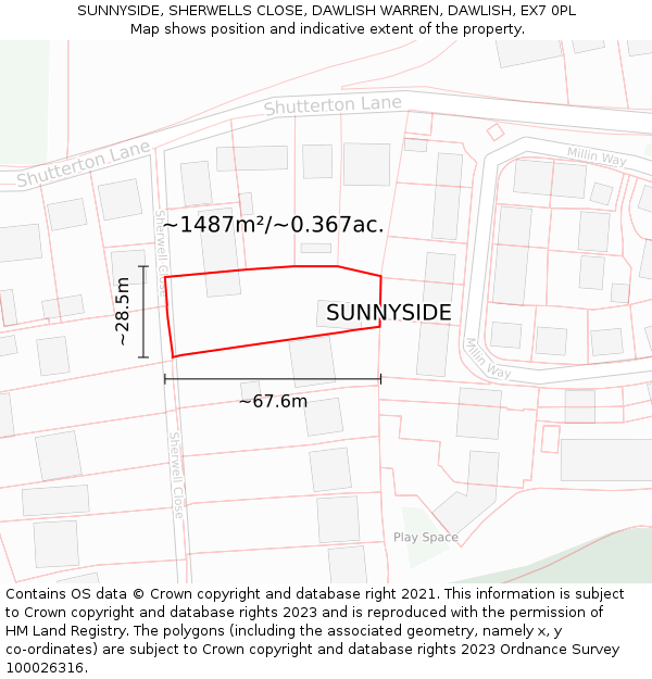 SUNNYSIDE, SHERWELLS CLOSE, DAWLISH WARREN, DAWLISH, EX7 0PL: Plot and title map